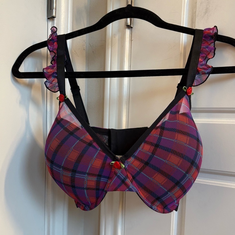 Parade NWT Plaid Silky Mesh Flutter Stap T-Shirt Bra Size L+ - Picture 2 of 7